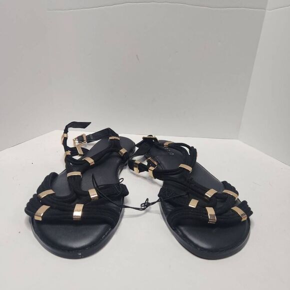 Torrid Womens Black Gold Hardware Gladiator Sandals Size 6.5 Wide Summer - Picture 2 of 9